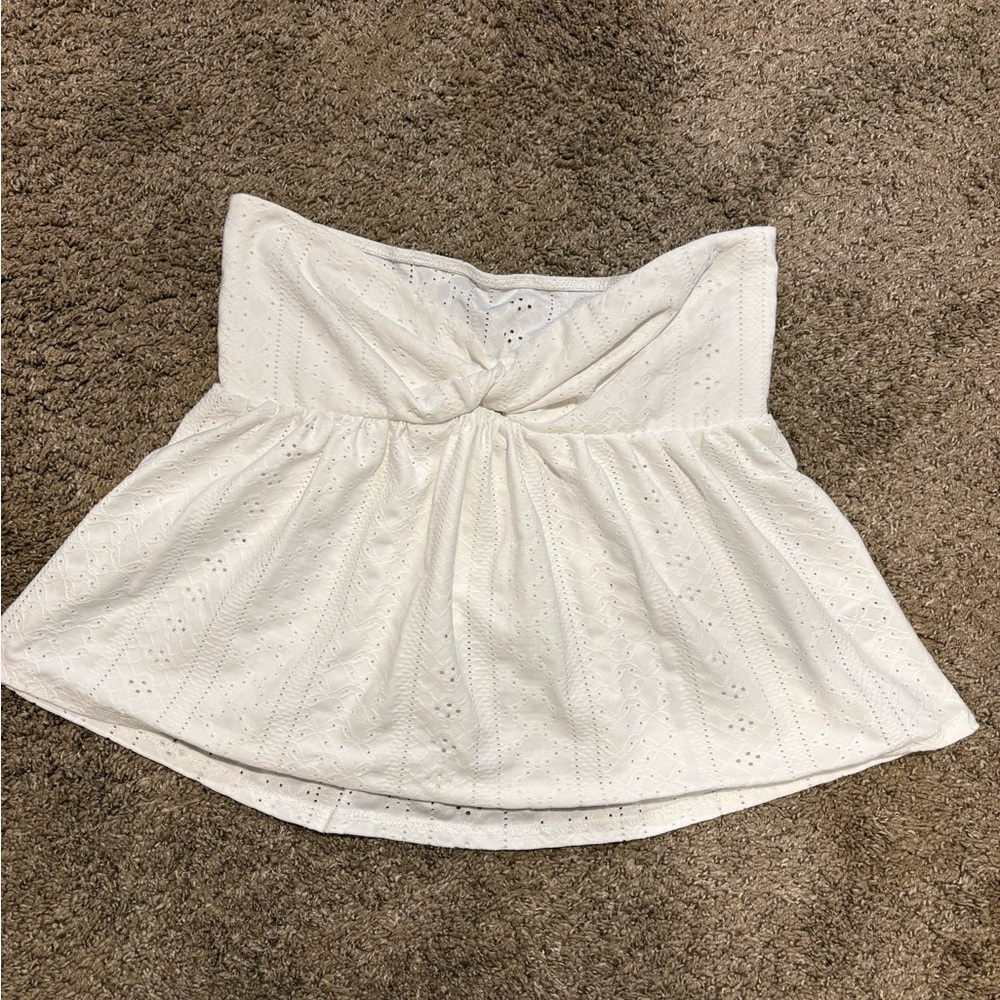 White Strapless Eyelet Crop Top